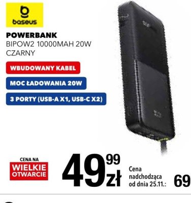 Powerbank Baseus BIPOW2 10000MAH 20W CZARNY promocja w RTV EURO AGD