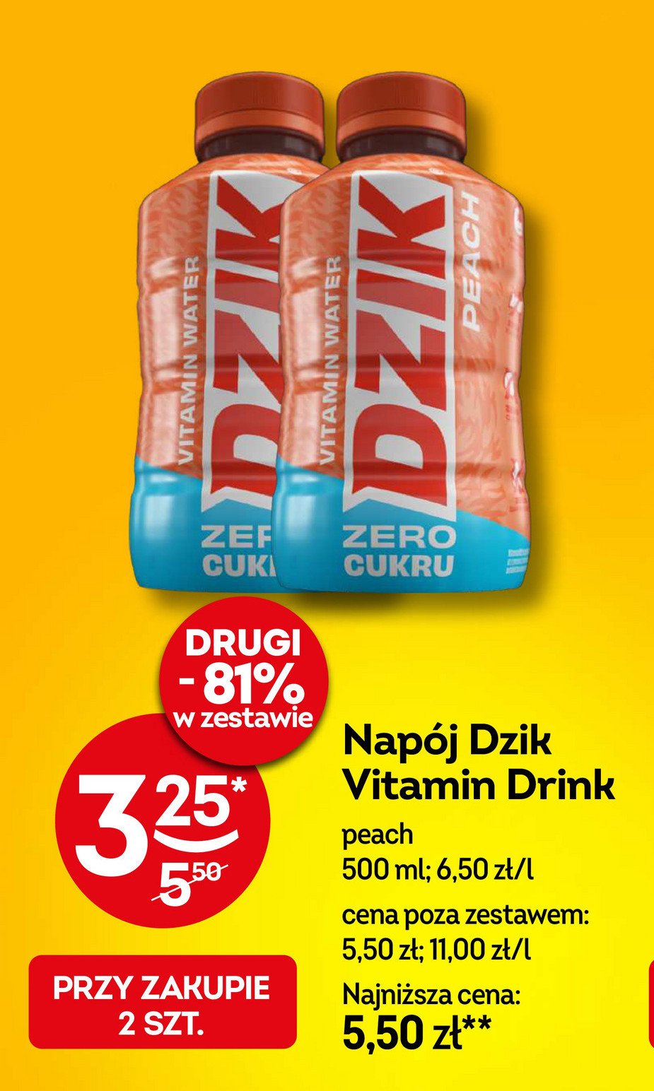 Napój peach zero Wk dzik vitamin drink promocja