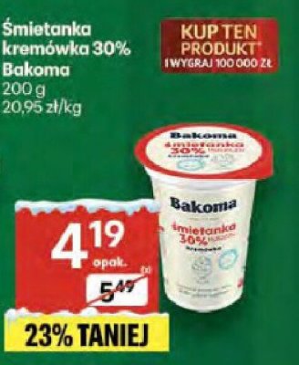 Śmietanka kremówka 30% Bakoma promocja w Delikatesy Centrum