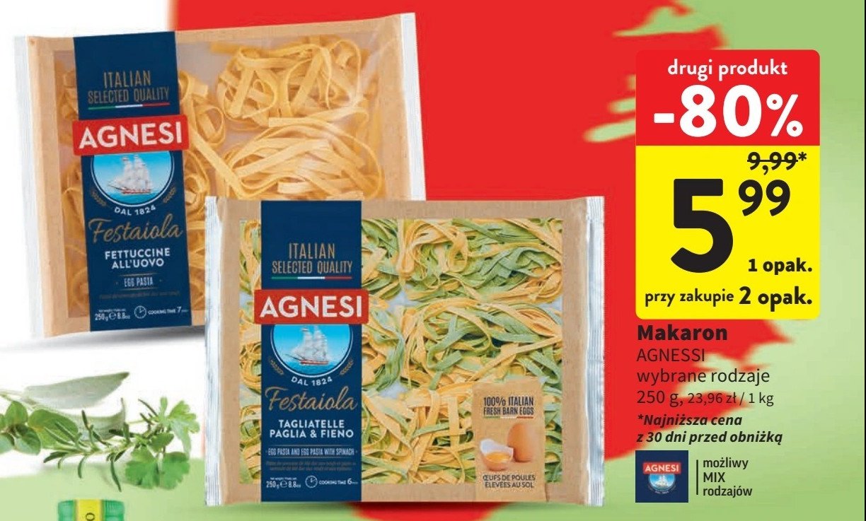 Makaron festaiola fettuccine Agnesi promocja w Intermarche