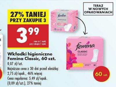 Wk艂adki higieniczne normal Femina classic promocja
