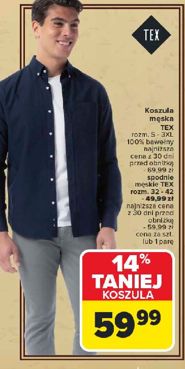 Koszula męska s-3xl Tex promocja w Carrefour