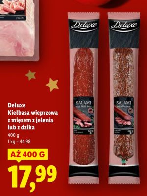 Kiełbasa wieprzowa z mięsem z jelenia lub z dzika Deluxe promocja w Lidl