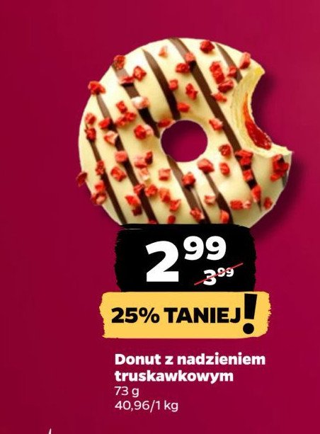 Donut z nadzieniem truskawkowym promocja w Netto