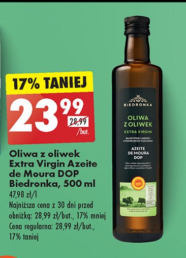 Oliwa z oliwek extra virgin azeite de moura dop Biedronka promocja
