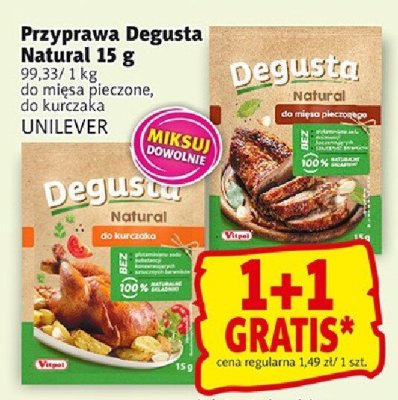 Przyprawa Degusta Natural 15 g do mięsa pieczenia, do kurczaka UNILEVER promocja w Prim Market