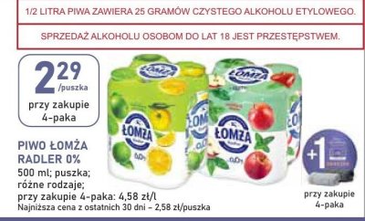 Piwo Łomża Radler 0% promocja w Stokrotka