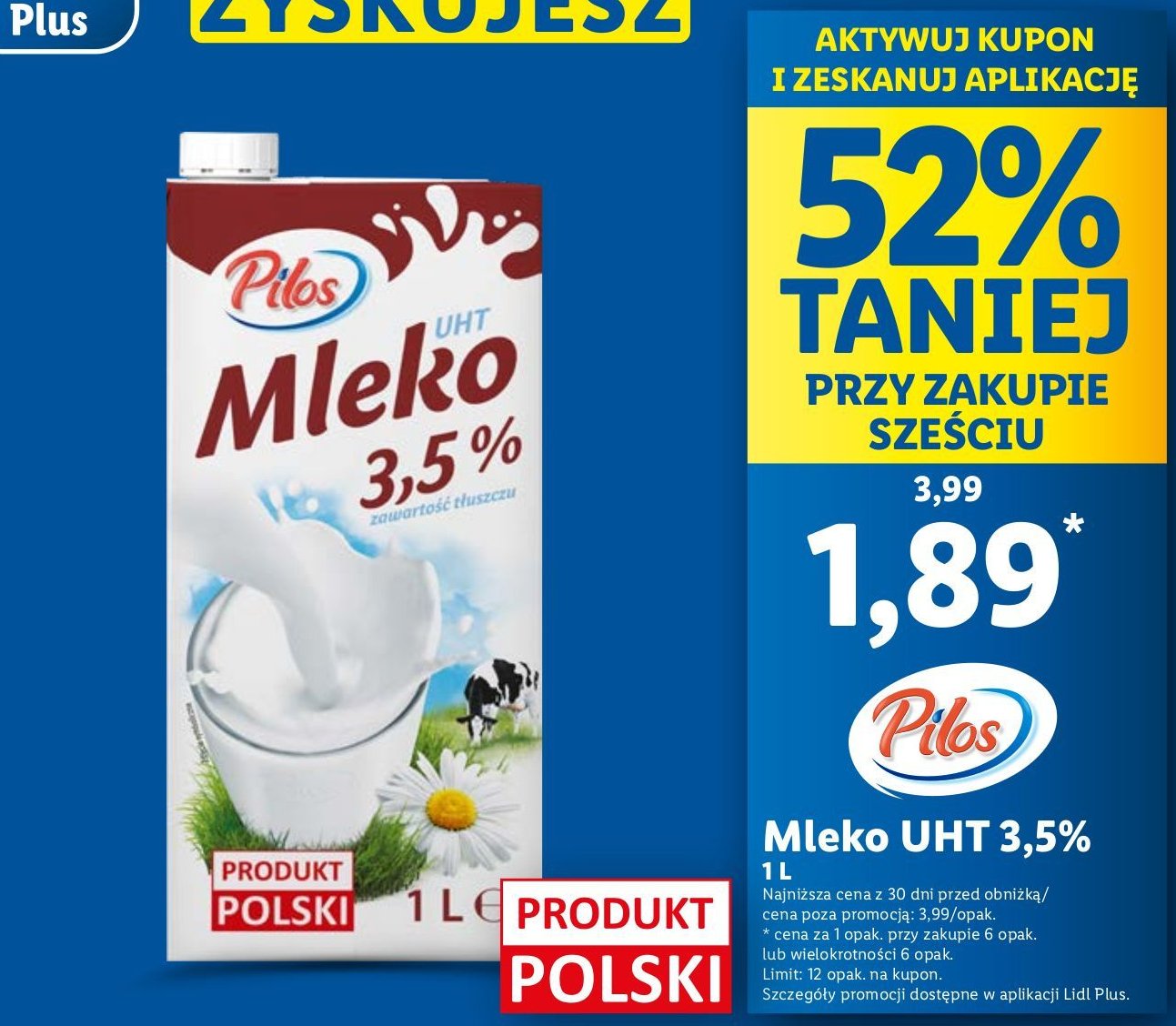 Mleko 3.5 % Pilos promocja
