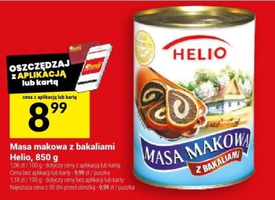 Masa makowa z bakaliami Helio, 850 g promocja w Twój Market