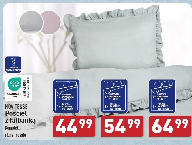 Komplet pościeli z falbanką 160 x 200 cm + 2 x 70 x 80 cm Novitesse promocja w Aldi