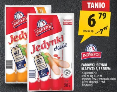 Parówki Jedynki klasyczne z serem Indykpol promocja w Arhelan