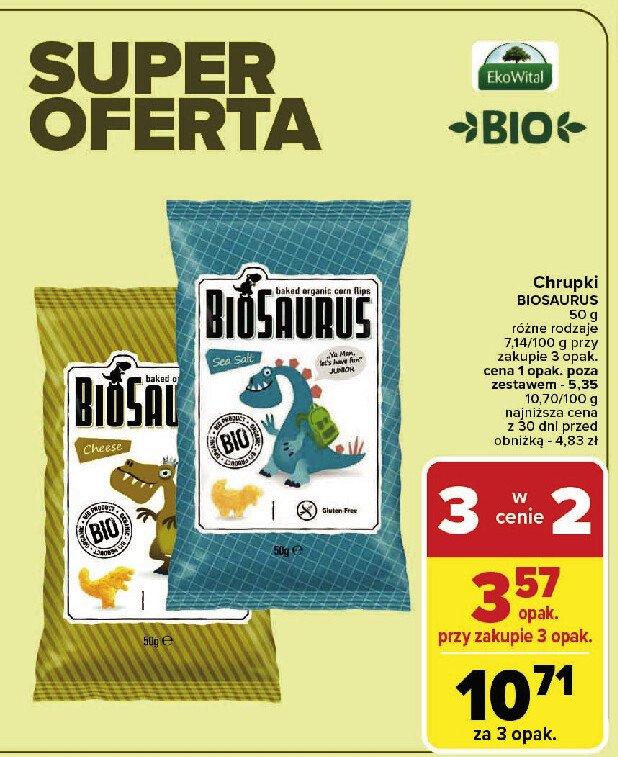 Chrupki kukurydziane bezglutenowe sól morska Biosaurus promocja