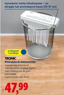 Niszczarka do dokumentów Tronic promocja w Lidl