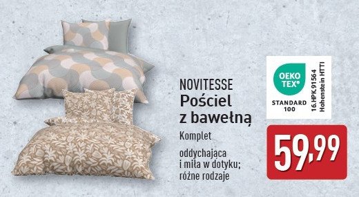 Komplet pościeli z bawełną 140 x 220 cm + 70 x 80 cm Novitesse promocja w Aldi