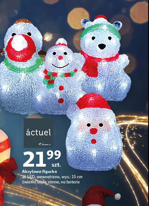 Figurka akrylowa 16 led bałwan 15 cm Actuel promocja w Auchan