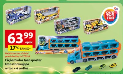 Ciężarówka transporter transformująca w tor + 4 autka One Two Fun promocja w Auchan