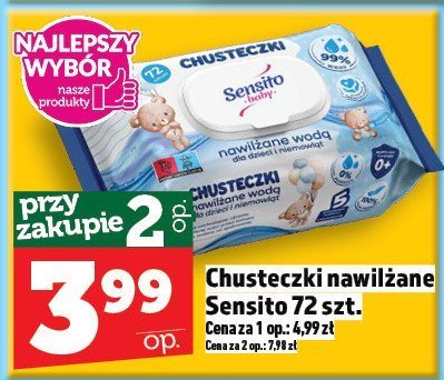 Chusteczki nawilżane Sensito 72 szt. promocja w TOPAZ