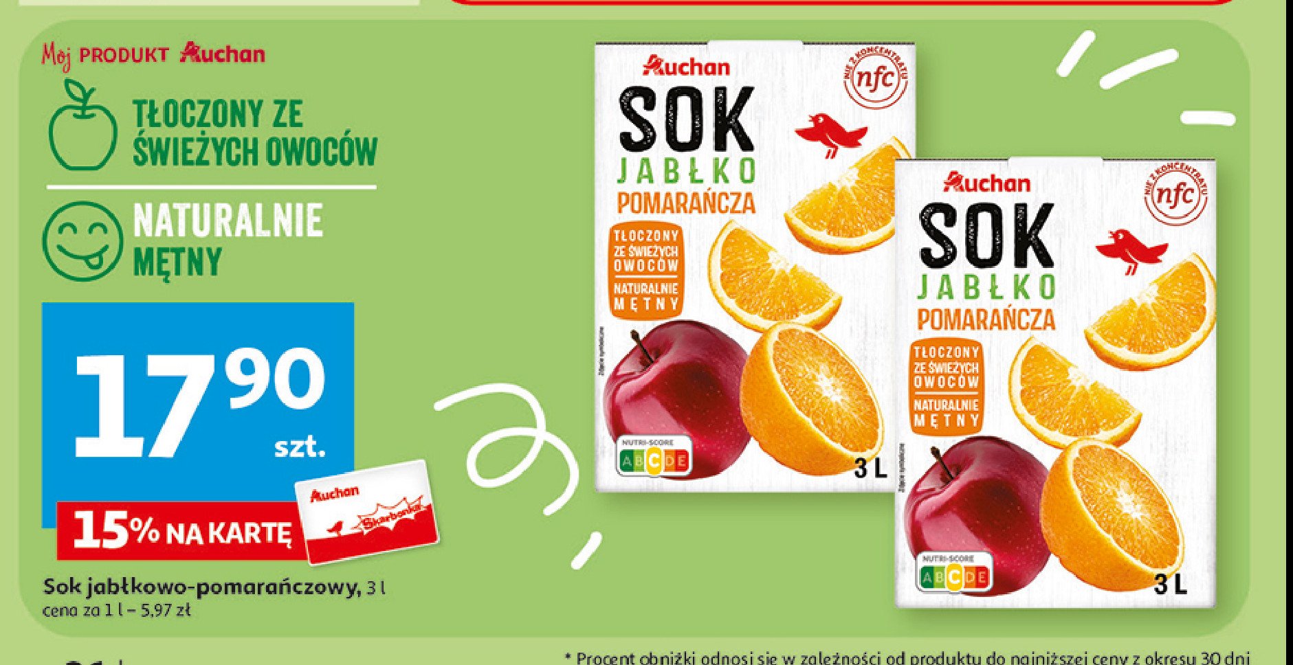 Sok jabłko-pomarańcza Auchan różnorodne (logo czerwone) promocja