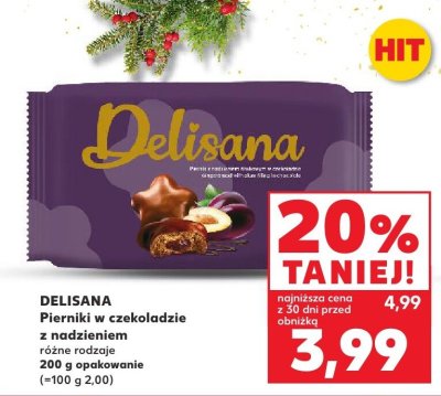 Pierniki w czekoladzie Delisana z nadzieniem różne rodzaje 200g  promocja w Kaufland