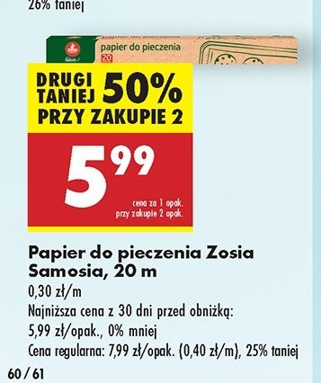 Papier do pieczenia 20 m Zosia samosia promocja w Biedronka