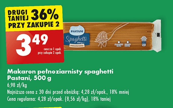 Makaron spaghetti pełnoziarnisty Pastani promocja