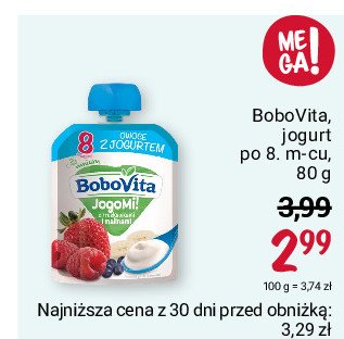 Owoce z jogurtem w tubce truskawki-maliny Bobovita jogomi! promocja