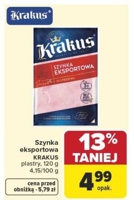 Szynka eksportowa KRAKUS plastry, 120 g promocja w Carrefour Market