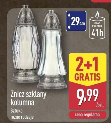 Znicz szklany kolumna różne rodzaje 2+1 GRATIS promocja w Aldi