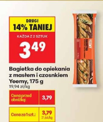 Bagietka do opiekania z masłem i czosnkiem Yeemy, 175 g promocja w Biedronka