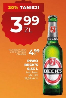Piwo Beck's 0,33 l promocja w Duży Ben