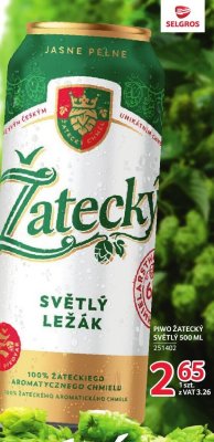Piwo Żatecky Světlý Ležák 500 ml promocja w Selgros