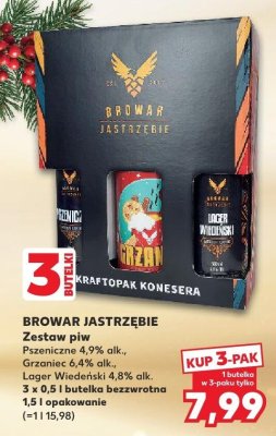 Zestaw piw BROWAR JASTRZĘBIE Pszeniczne 4,9% alk., Grzaniec 6,4% alk., Lager Wiedeński 4,8% alk. 3 x 0,5 l butelka bezwrotna promocja w Kaufland