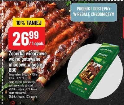 Żeberka wieprzowe wolno gotowane miodowe w sosie BBQ Goodvalley, Topas promocja w POLOmarket