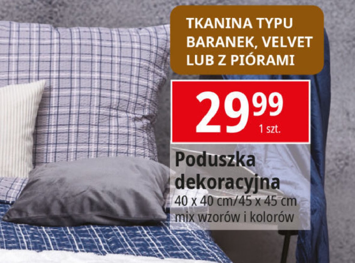 Poduszka z piórami 45 x 45 cm promocja w Leclerc