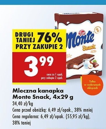 Zott Monte Snack - baton mleczny promocja w Biedronka