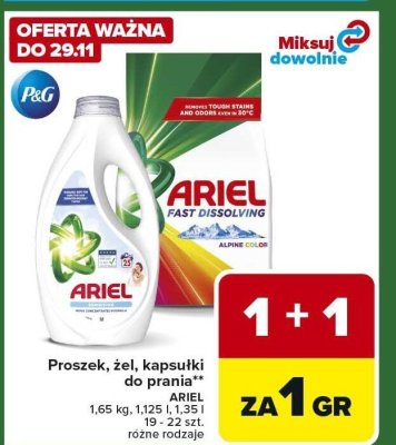 Proszek, żel, kapsułki do prania Ariel różne rodzaje 1+1 za grosz promocja w Carrefour Market