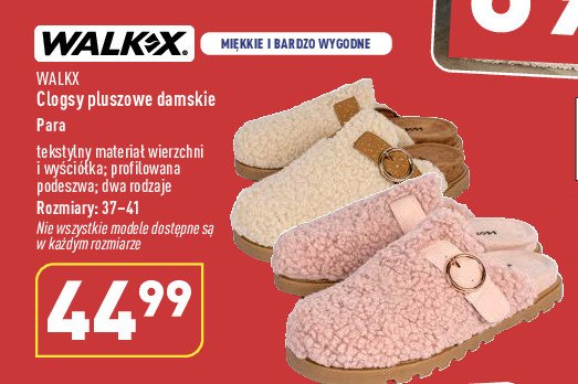 Clogsy damskie pluszowe 37-41 Walkx promocja