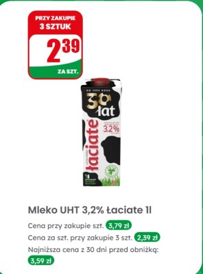 Mleko UHT 3,2% 1l promocja w Dino