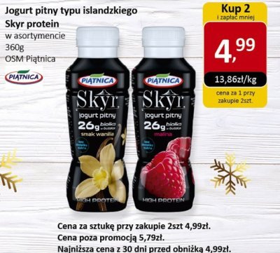 Jogurt pitny typu islandzkiego Skyr protein w asortymencie 360g OSM Piątnica promocja w Market Point
