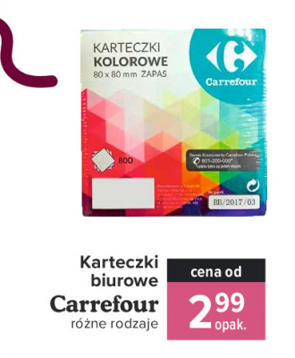 Karteczki kolorowe 80 x 80 mm Carrefour promocja