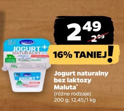 Jogurt naturalny bez laktozy Maluta promocja w Netto