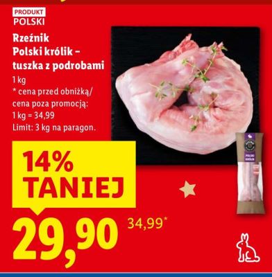 Polski królik - tuszka z podrobami 1 kg promocja w Lidl