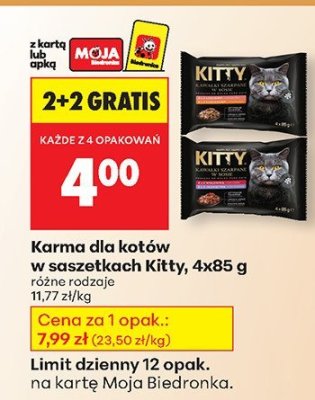 Karma dla kotów w saszetkach Kitty, 4x85 g promocja w Biedronka