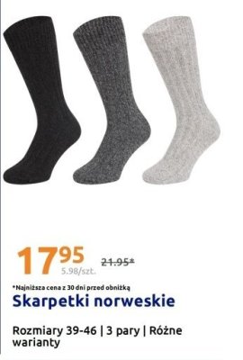 Skarpetki norweskie rozmiary 39-46, 3 pary Action promocja w Action