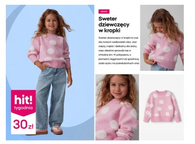 Sweter dziewczęcy w kropki Pepco promocja