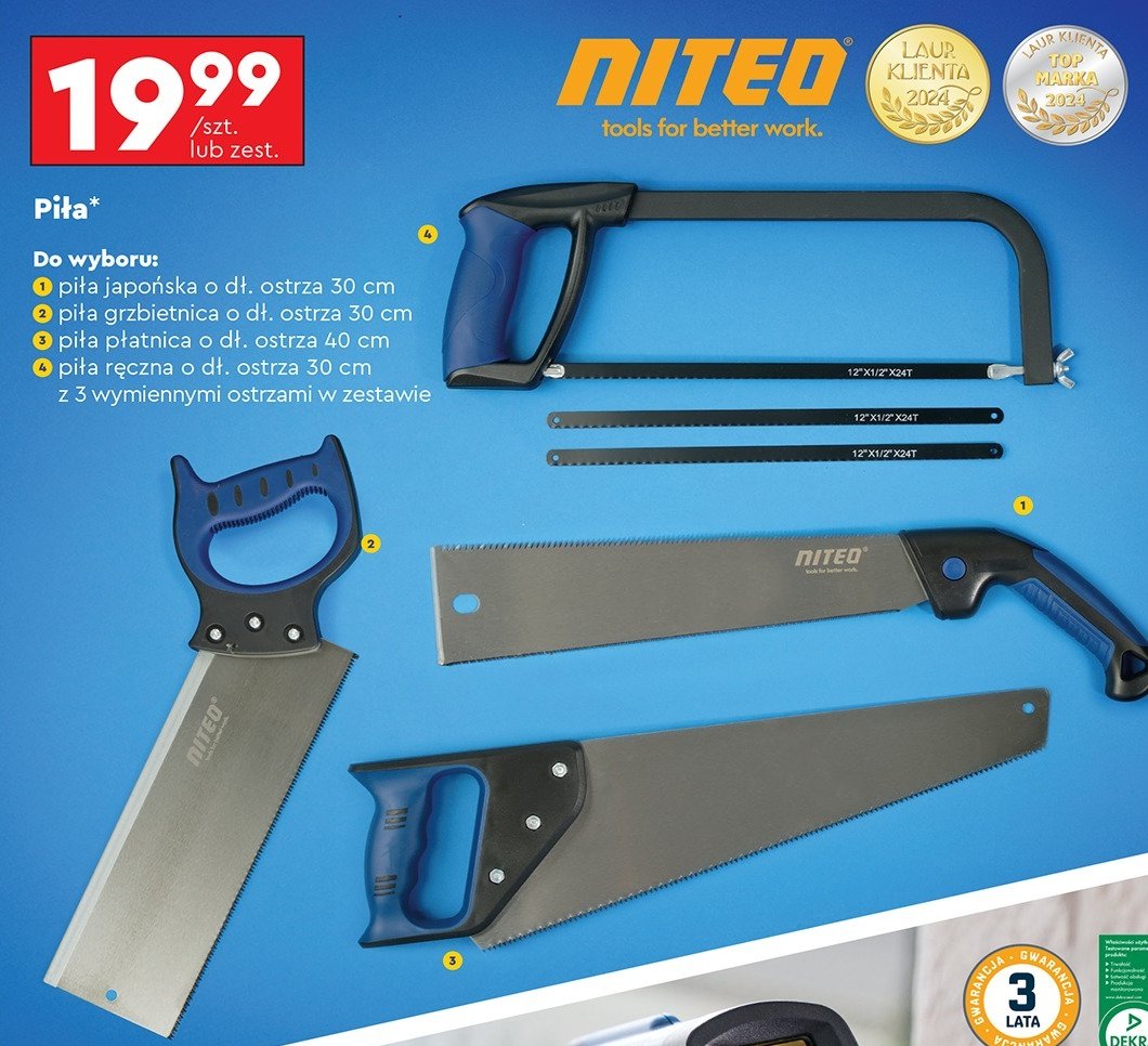 Piła grzbietnica 30 cm Niteo tools promocja w Biedronka