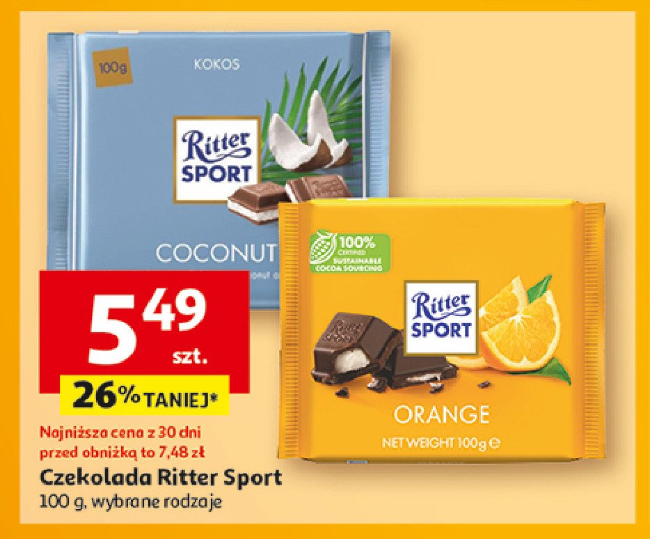 Czekolada deserowa z nadzieniem pomarańczowym Ritter sport promocja