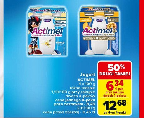 Jogurt brzoskwinia i marakuja Danone actimel promocja w Carrefour Market