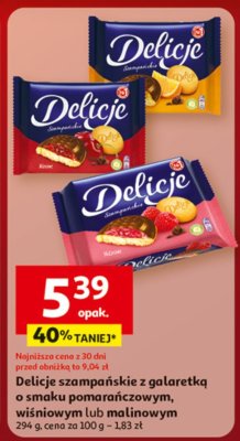 Ciastka Delicje szampańskie z galaretką o smaku pomarańczowym, wiśniowym lub malinowym 294g promocja w Auchan