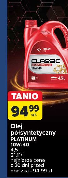 Olej półsyntetyczny 10w-40 Orlen platinum classic promocja w Carrefour